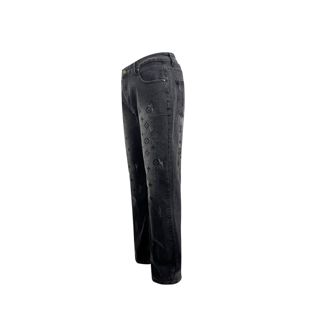 Washed Premium Grey Gradual Aging Logo Jeans XC1823100505