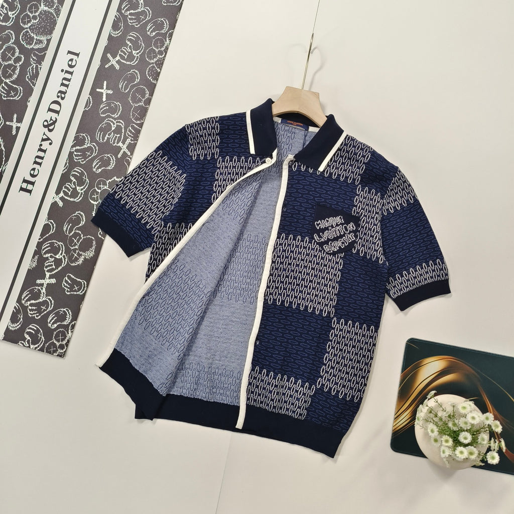 VV  Checkerboard mercerized cotton knitted short sleeves 1825022817