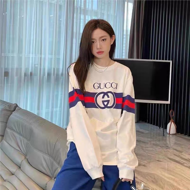 GUI 24ss red and blue striped print sweatshirt 1824102213