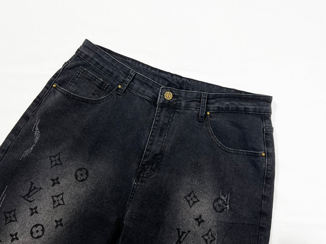 Washed Premium Grey Gradual Aging Logo Jeans XC1823100505
