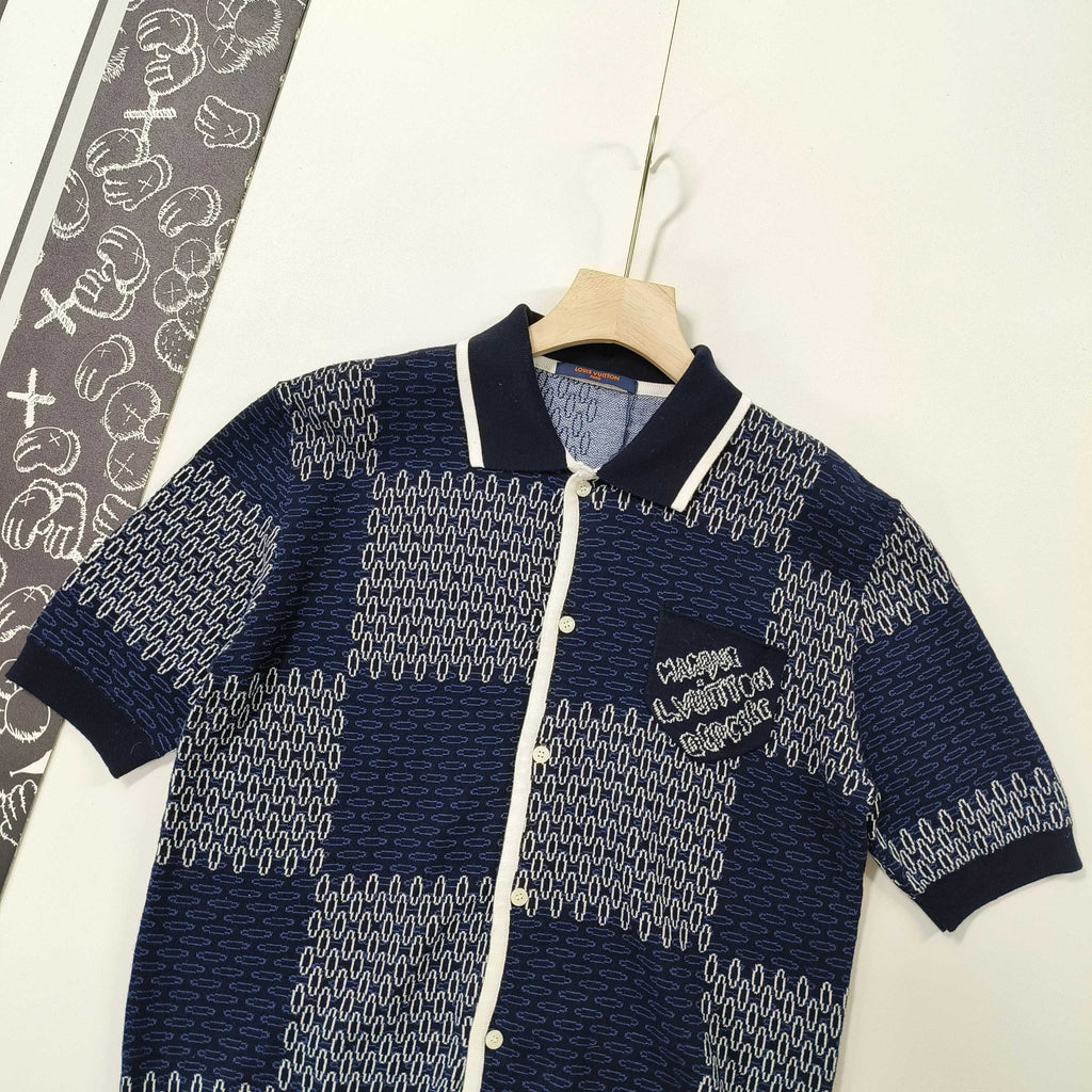 VV  Checkerboard mercerized cotton knitted short sleeves 1825022817