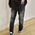 Washed Premium Grey Gradual Aging Logo Jeans XC1823100505