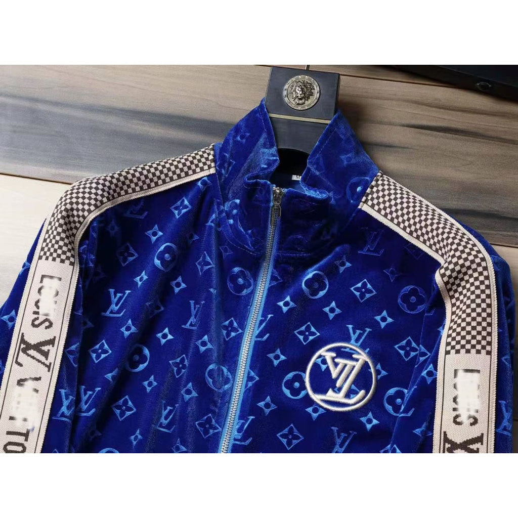 V Blue Embroidered VeVVet Suit LXYMC23021504