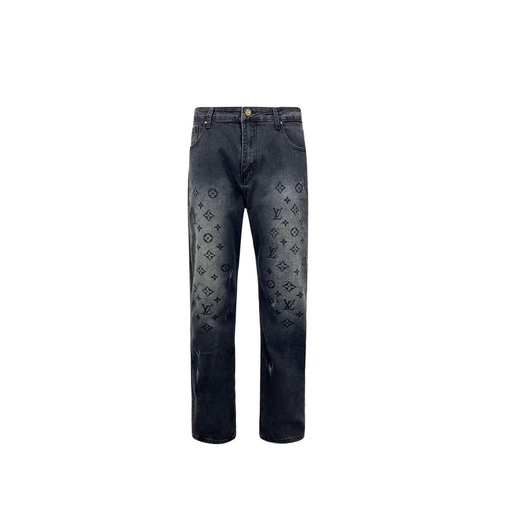 Washed Premium Grey Gradual Aging Logo Jeans XC1823100505