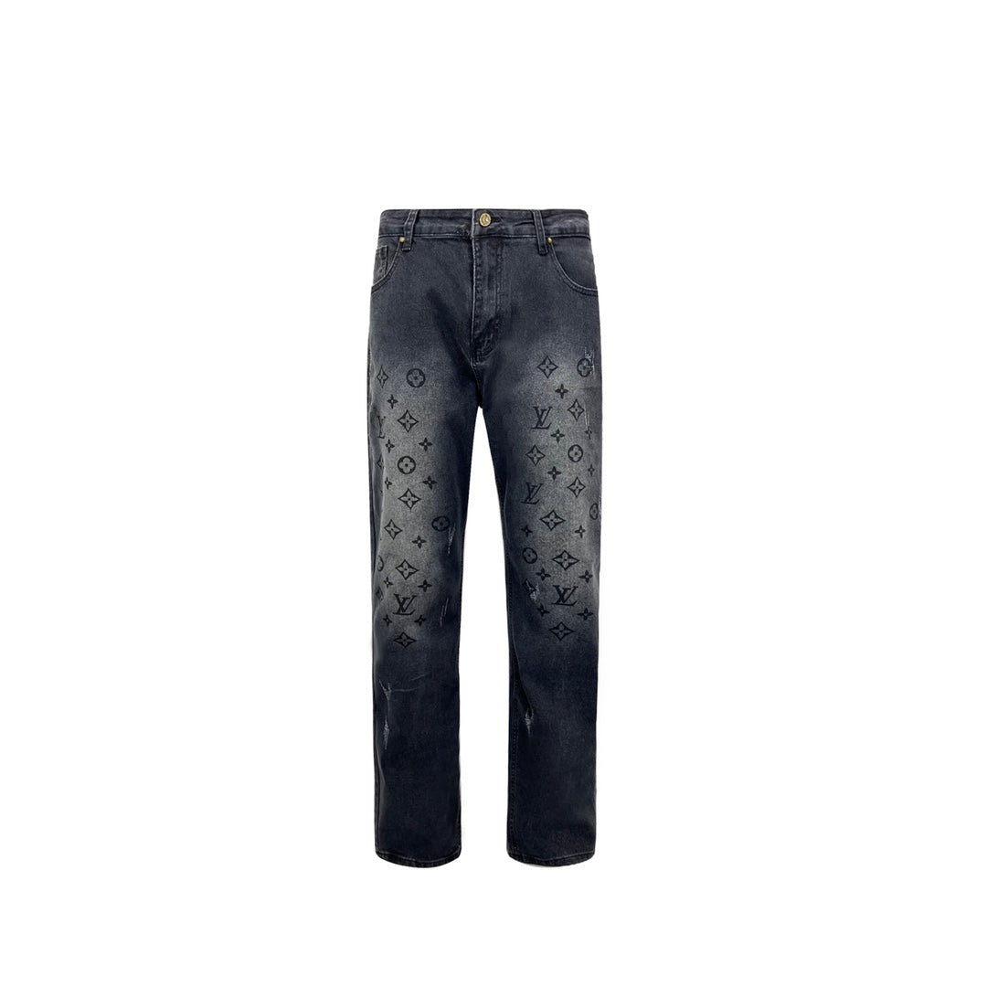 Washed Premium Grey Gradual Aging Logo Jeans XC1823100505