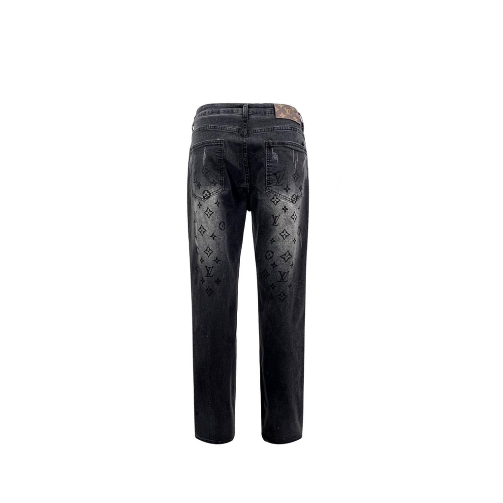 Washed Premium Grey Gradual Aging Logo Jeans XC1823100505