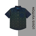 Gradient jacquard full print denim short sleeved shirt 1025032115