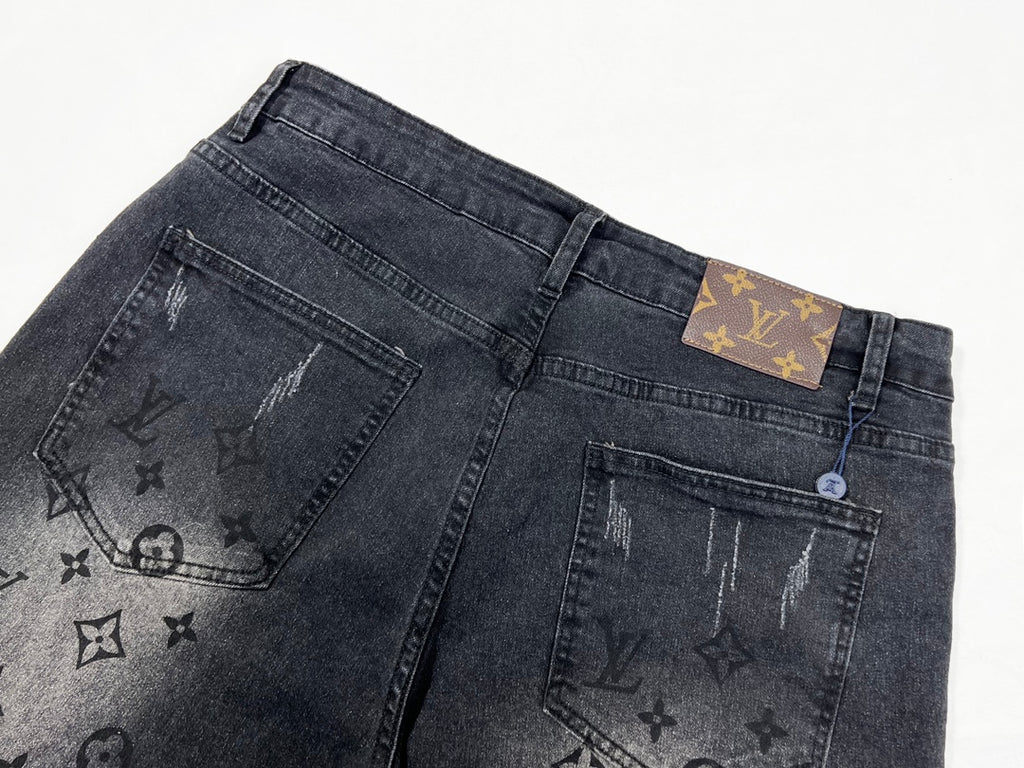 Washed Premium Grey Gradual Aging Logo Jeans XC1823100505