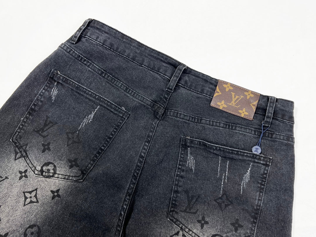 Washed Premium Grey Gradual Aging Logo Jeans XC1823100505