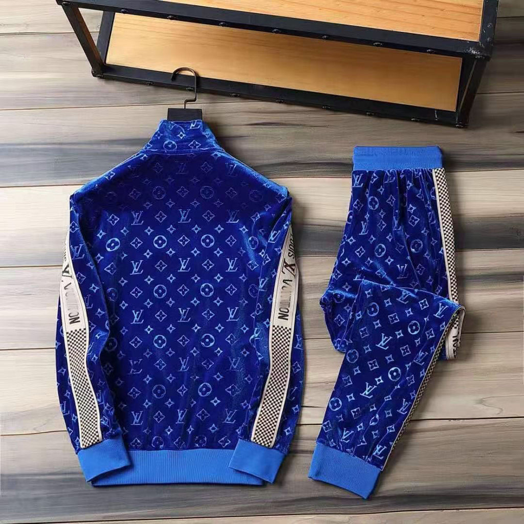 V Blue Embroidered VeVVet Suit LXYMC23021504