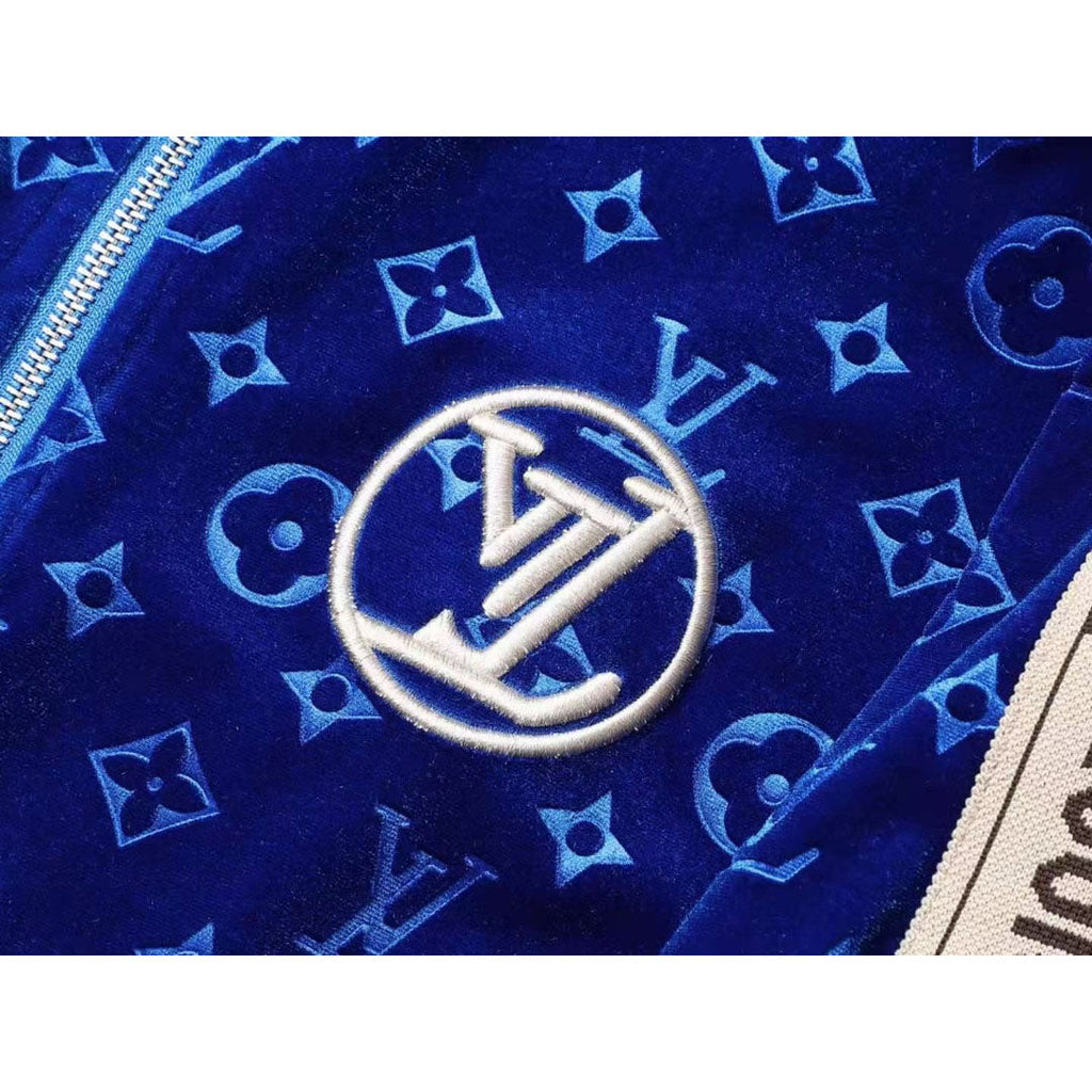 V Blue Embroidered VeVVet Suit LXYMC23021504