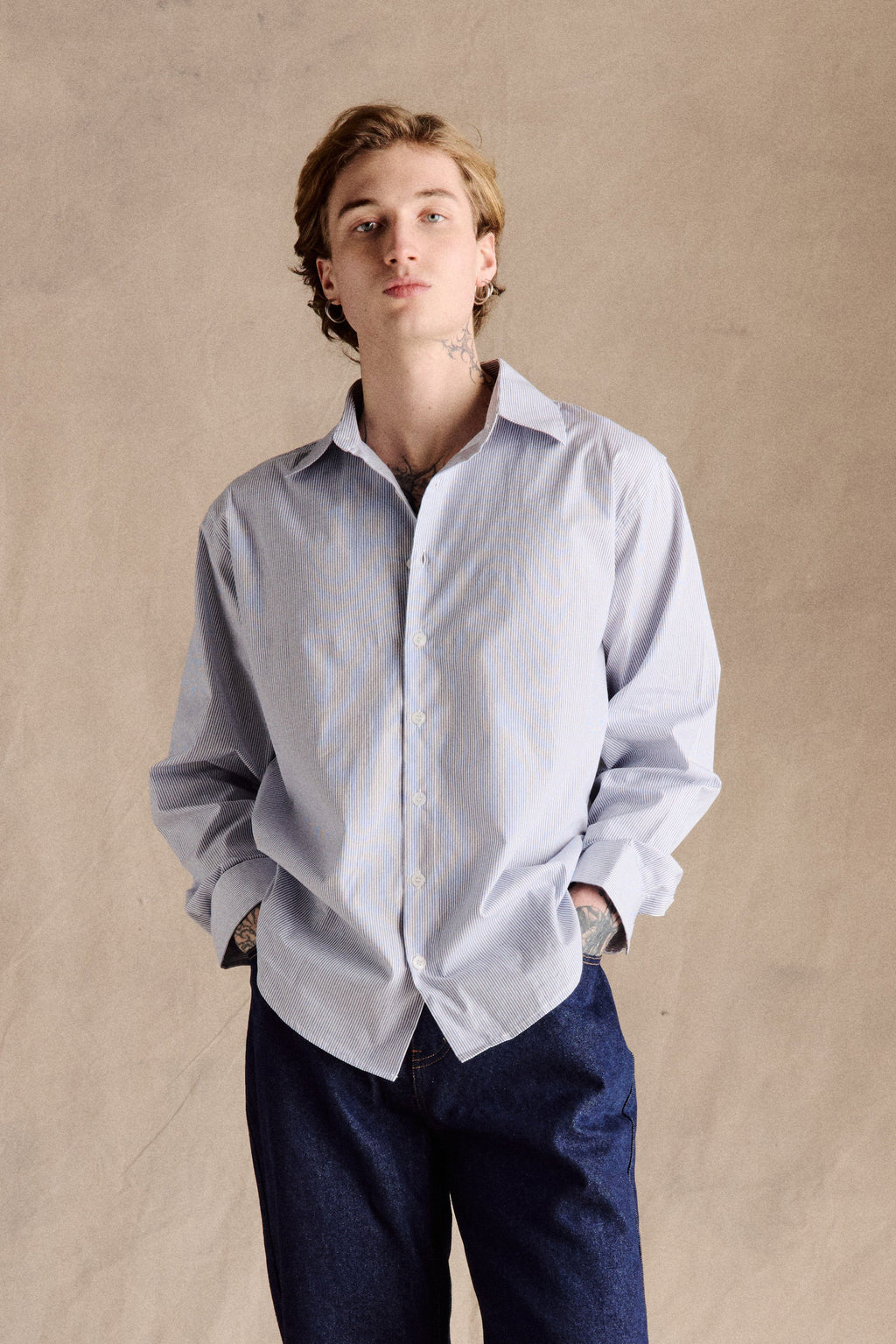 Delon Pinstripe Shirt | Dark Blue