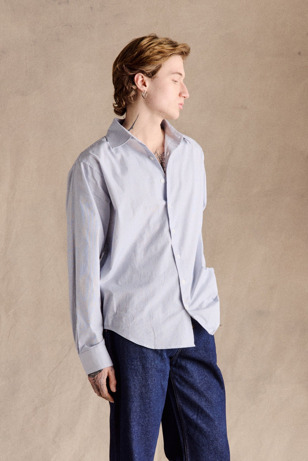 Delon Pinstripe Shirt | Dark Blue