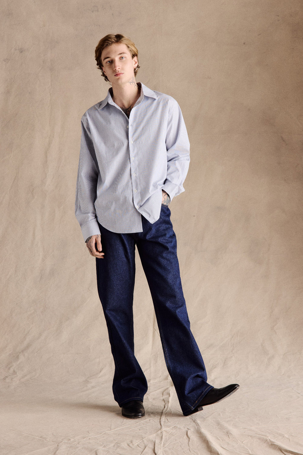 Delon Pinstripe Shirt | Dark Blue