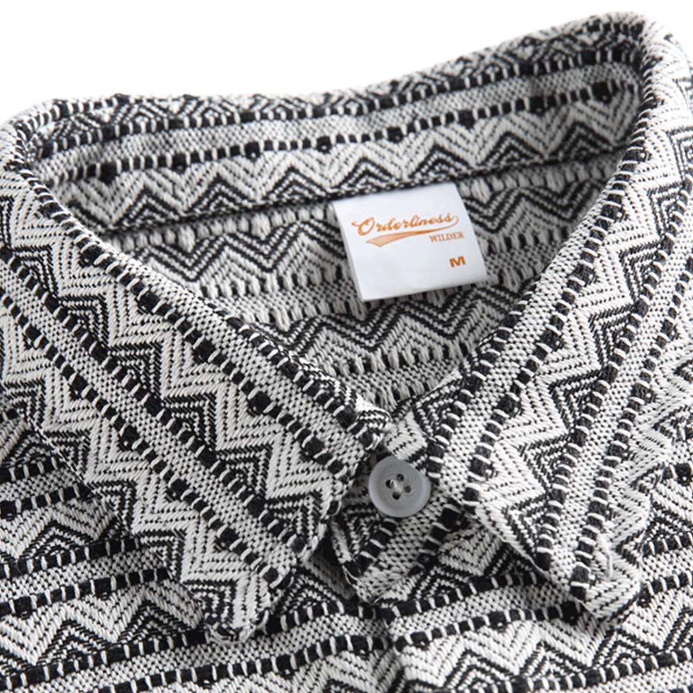 山形文様ジャカードストライプ長袖シャツ