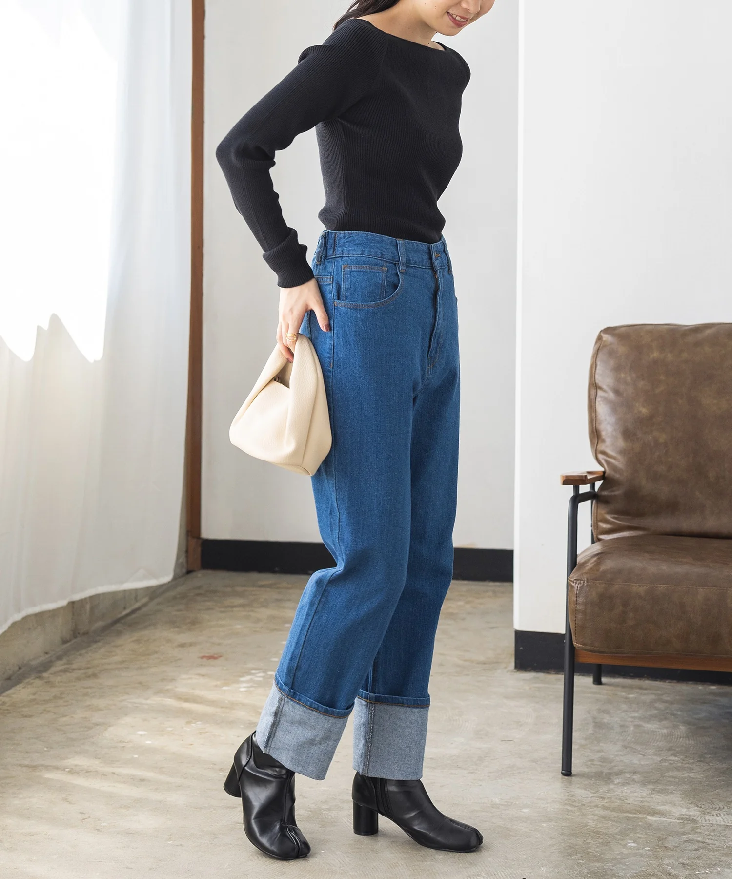 【静電気防止】 やわもちヤーン ランダムリブボートネックニット 定番