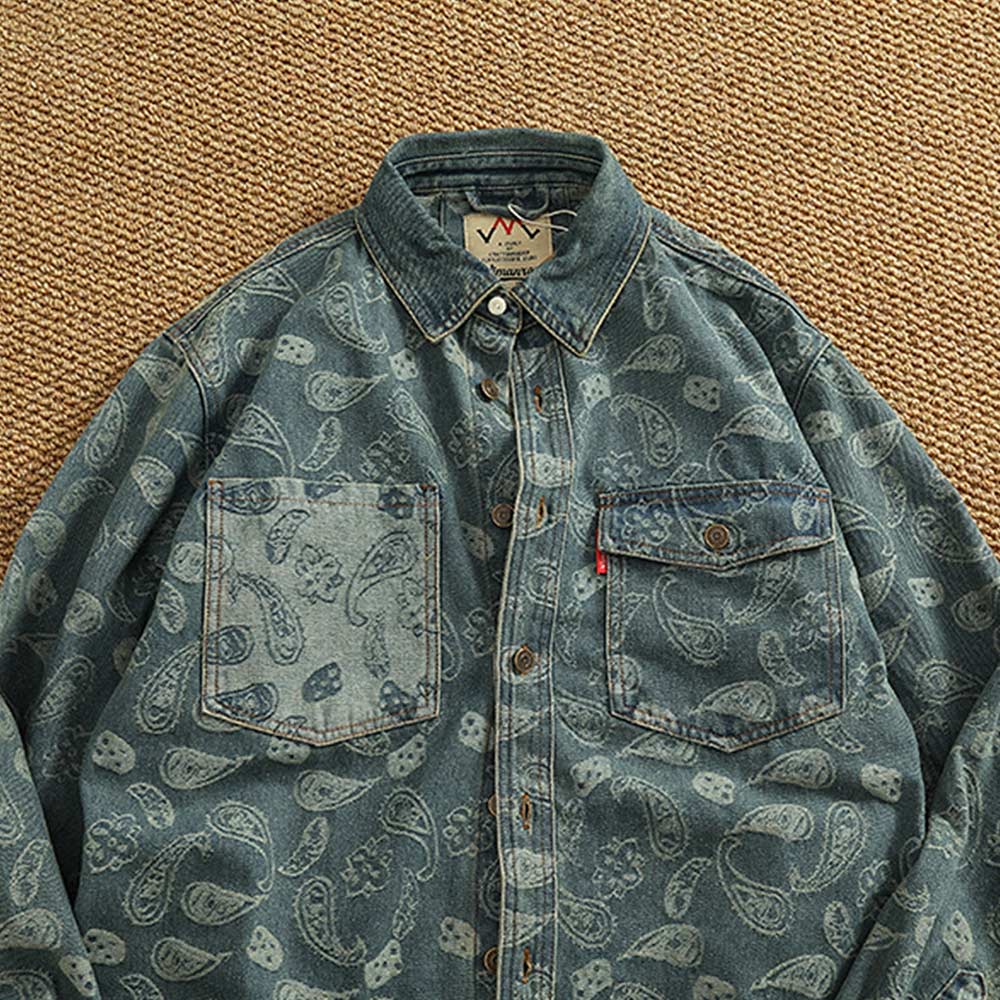 ヘビーウェイト　ペイズリー総柄ジャカードデニムシャツ
