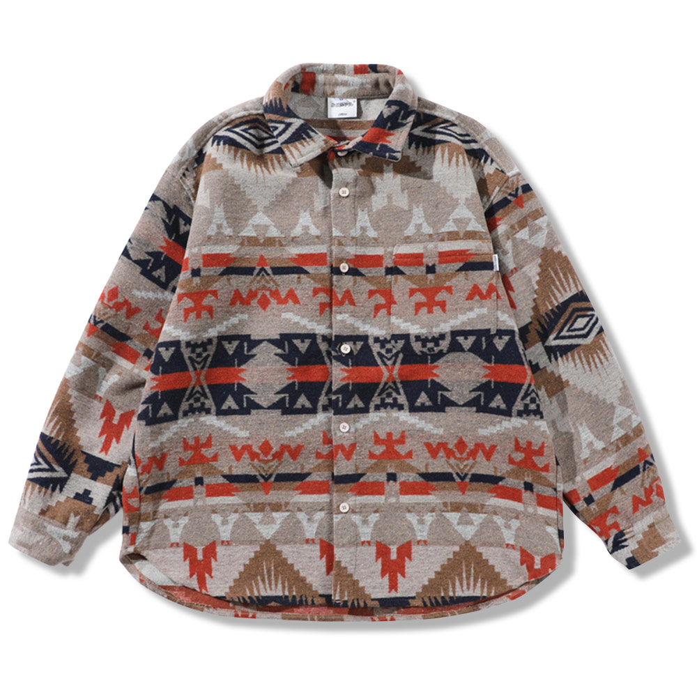 ナバホ柄民族風ジャカード長袖ラシャシャツ