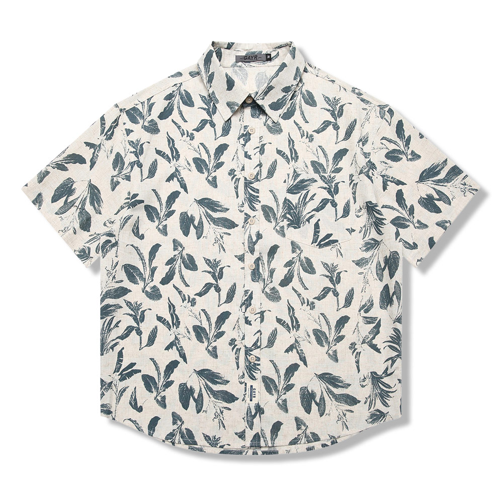 アメカジ綿麻プリントシャツ半袖 
