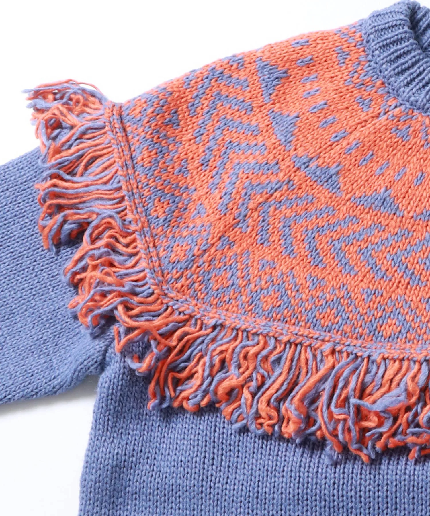 ロービングジャカードフリンジニット | 秋冬 長袖 クルーネック ウール