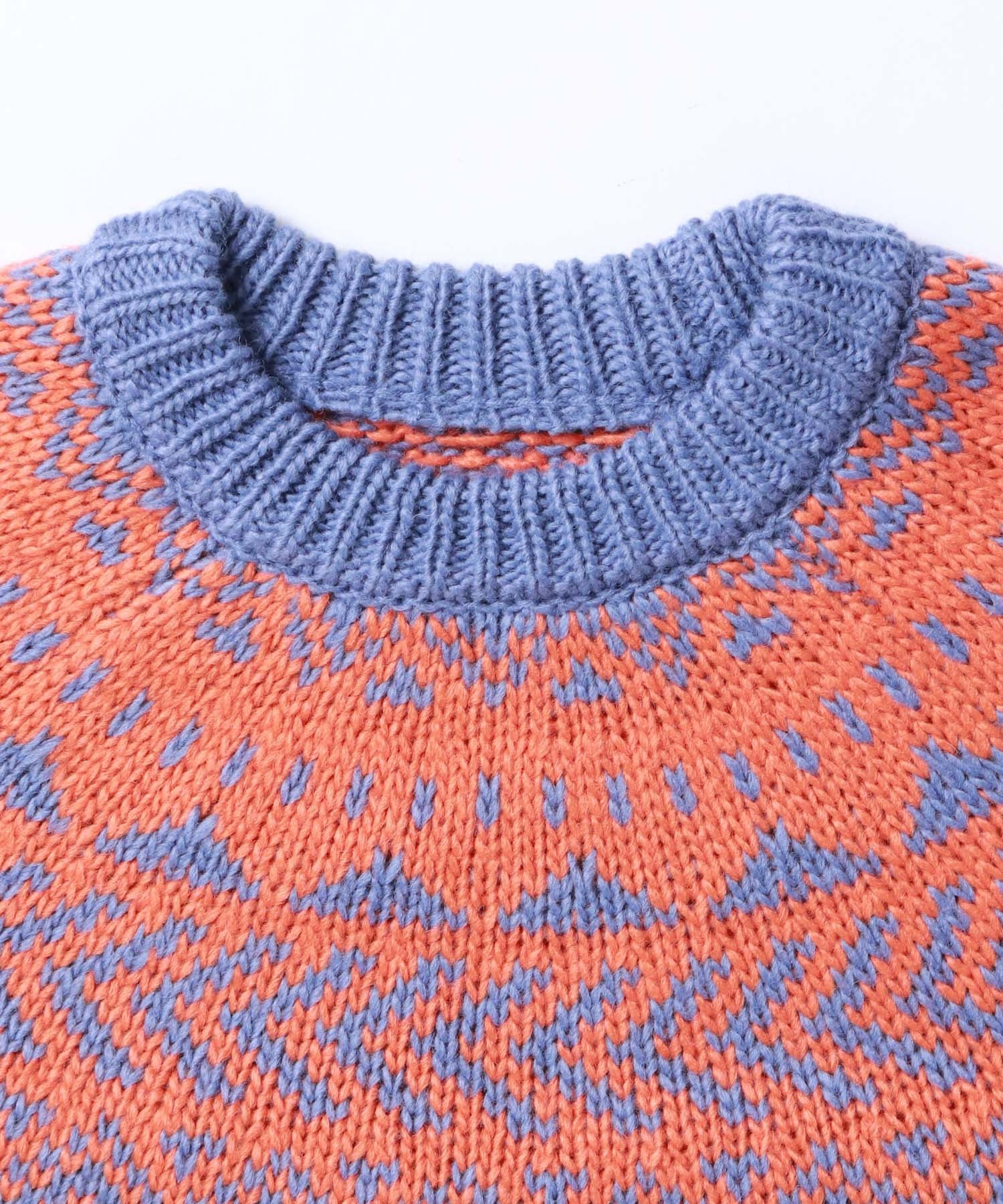 ロービングジャカードフリンジニット | 秋冬 長袖 クルーネック ウール